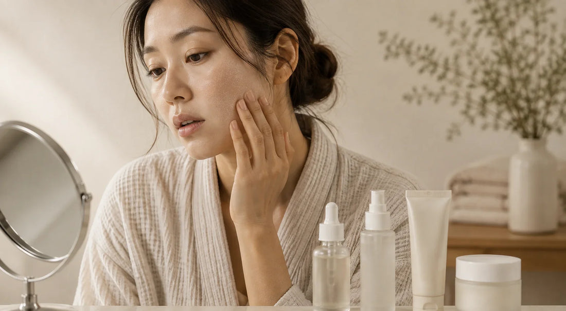 Woman with dry skin following a skincare routine