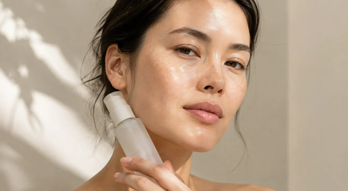 A woman applying a skincare product to oily or combination skin