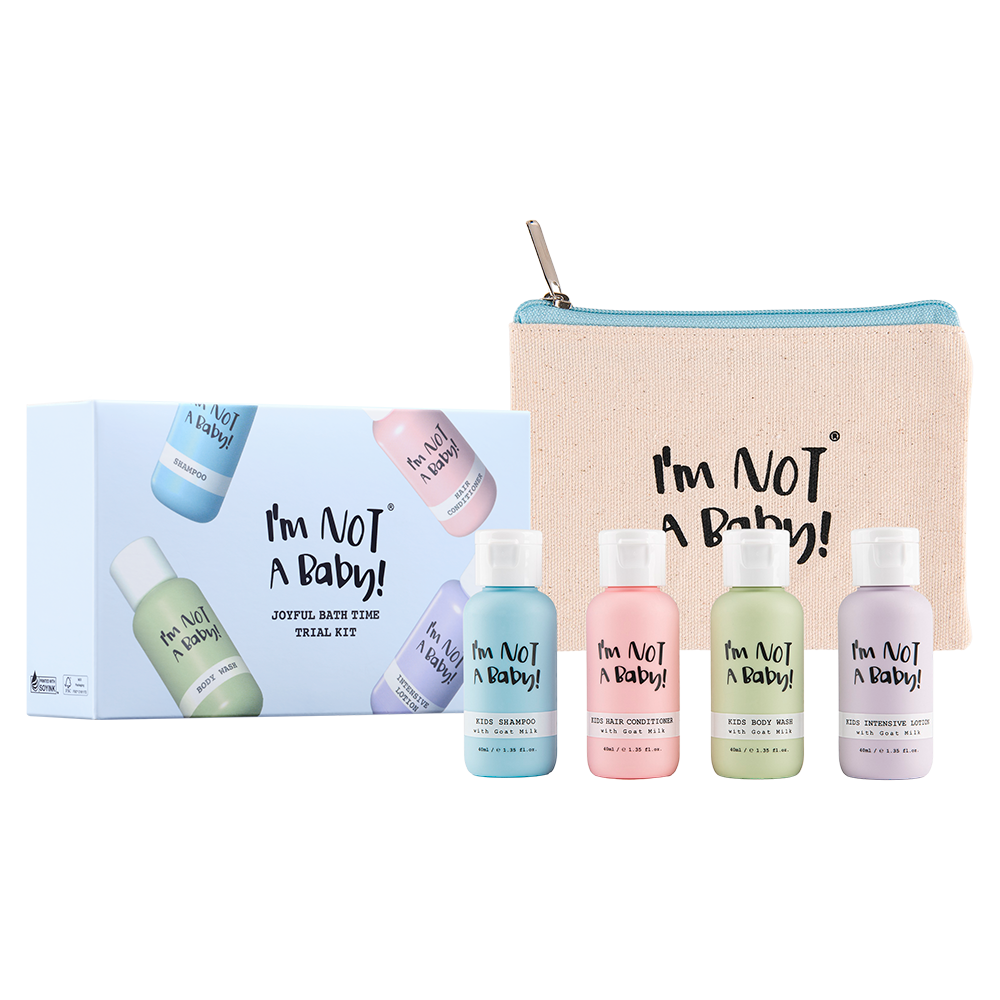 I'm NOT A baby! Probier-Set für Kinder - Reise-Set | Shampoo, Conditioner, Körperwaschlotion & Lotion