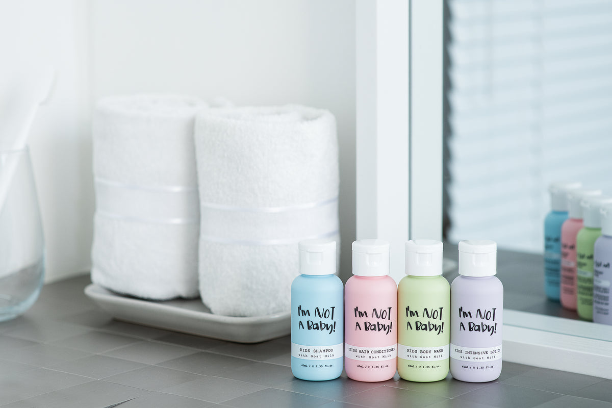 I'm NOT A baby! Probier-Set für Kinder - Reise-Set | Shampoo, Conditioner, Körperwaschlotion & Lotion